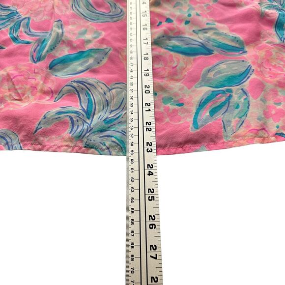 Lilly Pulitzer Elsa Blouse Top Womens XS Pink Floral Silk Split Neck Long Sleeve - Picture 8 of 10